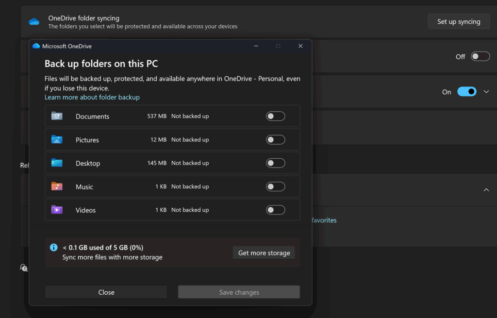 OneDrive folder sync options in Windows 11