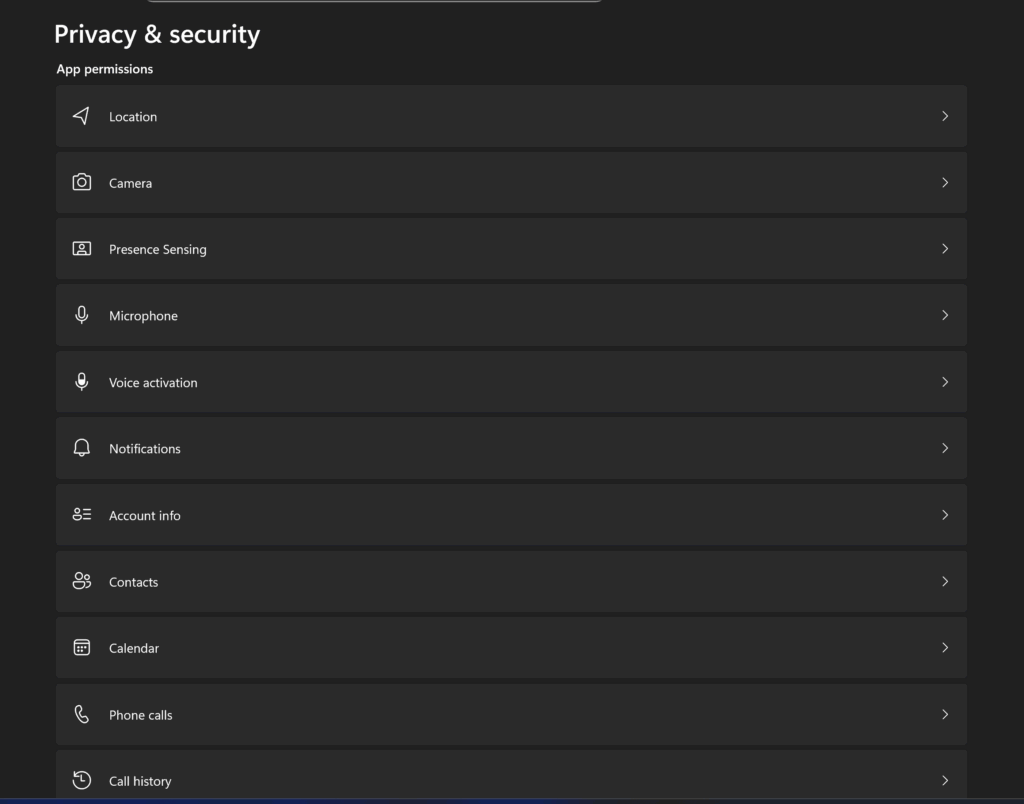 App permissions for Windows 11