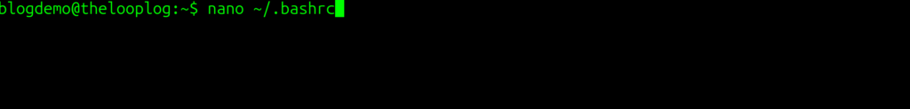 Opening bashrc in the nano text editor.